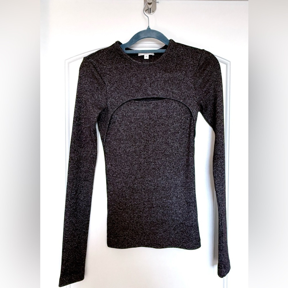 Agolde Lyza Cut Out Ribbed Charcoal Long Sleeve Top size XS
